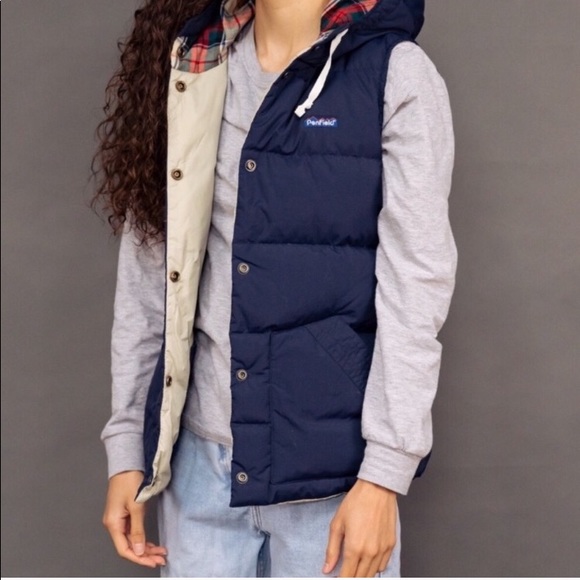 PERFECT COND Penfield Navy + Plaid Puffer Vest XS - Picture 3 of 6
